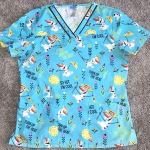 Light blue Disney Frozen II Olaf print women’s scrub top size Small
